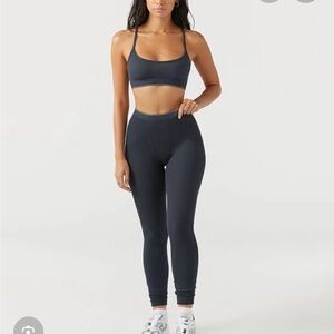 Joah Brown Ribbed High-Waist Leggings and Matching Bra in Navy